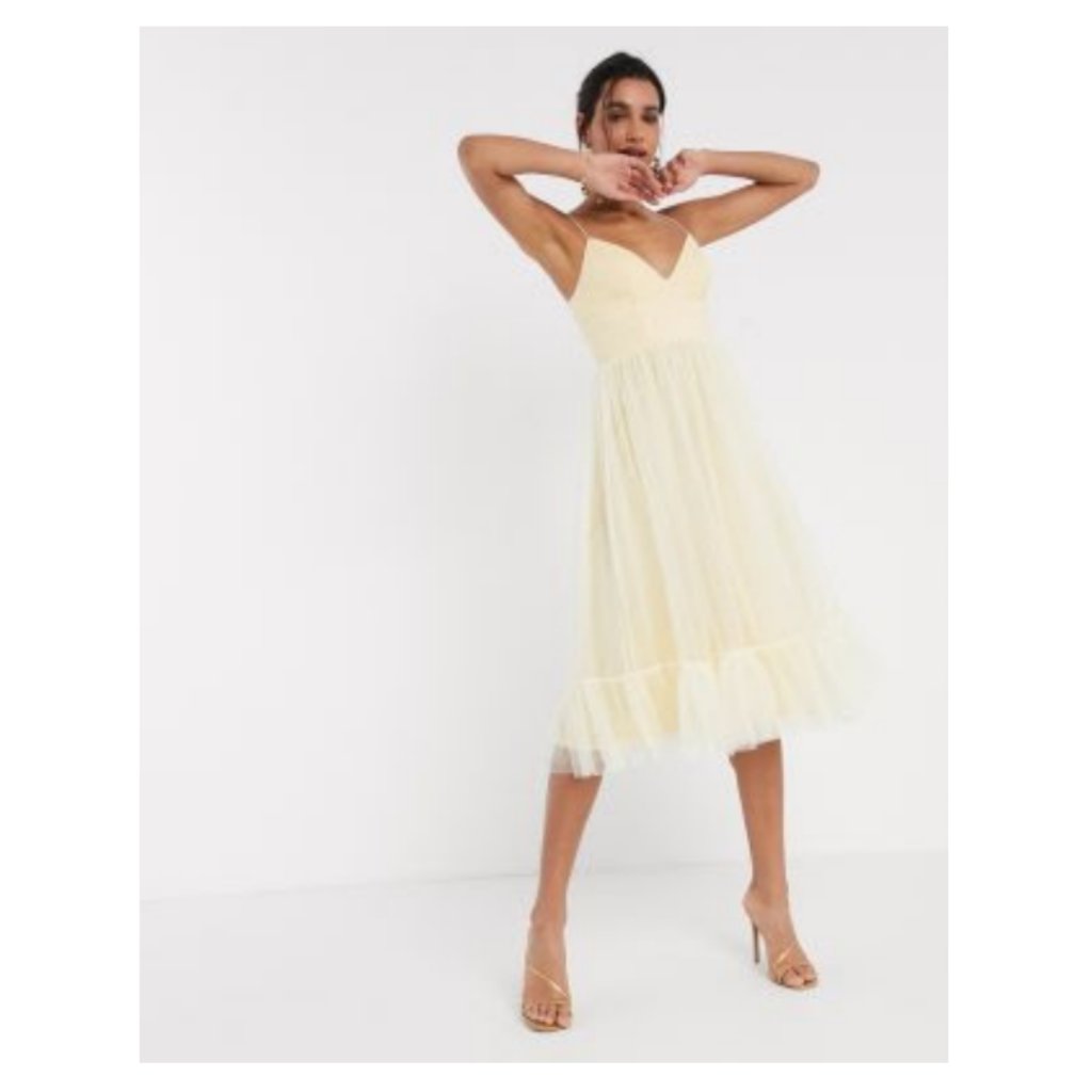 Asos Cami Tulle Mesh Midi Dress In Yellow